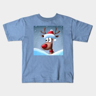 Cute Christmas reindeer in the winter scenery. Kids T-Shirt